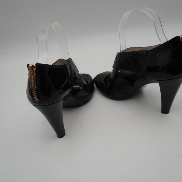 MICHAEL KORS BLACK SNAKE EMBOSSED LEATHER PEEP TOE WITH XCROSS DESIGN SIZE SZ 9. - Picture 4 of 8